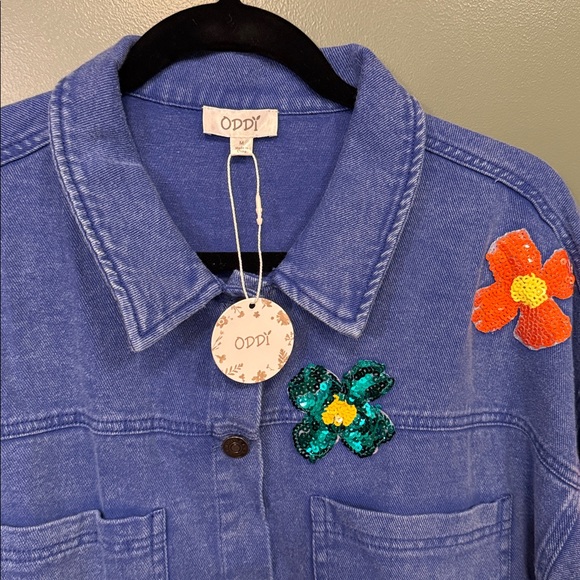 ODDY Blue Denim Jacket with Colorful Floral Appliqués - Picture 4 of 9